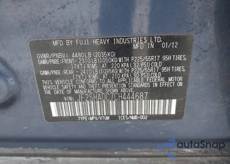 2012 Subaru Forester 2.5X Premium from USA, damaged, VIN JF2SHADC7CH444687